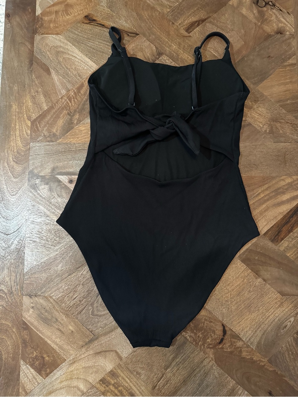 Aerie Ribbed Tie Back Classic Minimalist Beach Vacation One Piece Swimsuit Large - Picture 6 of 9
